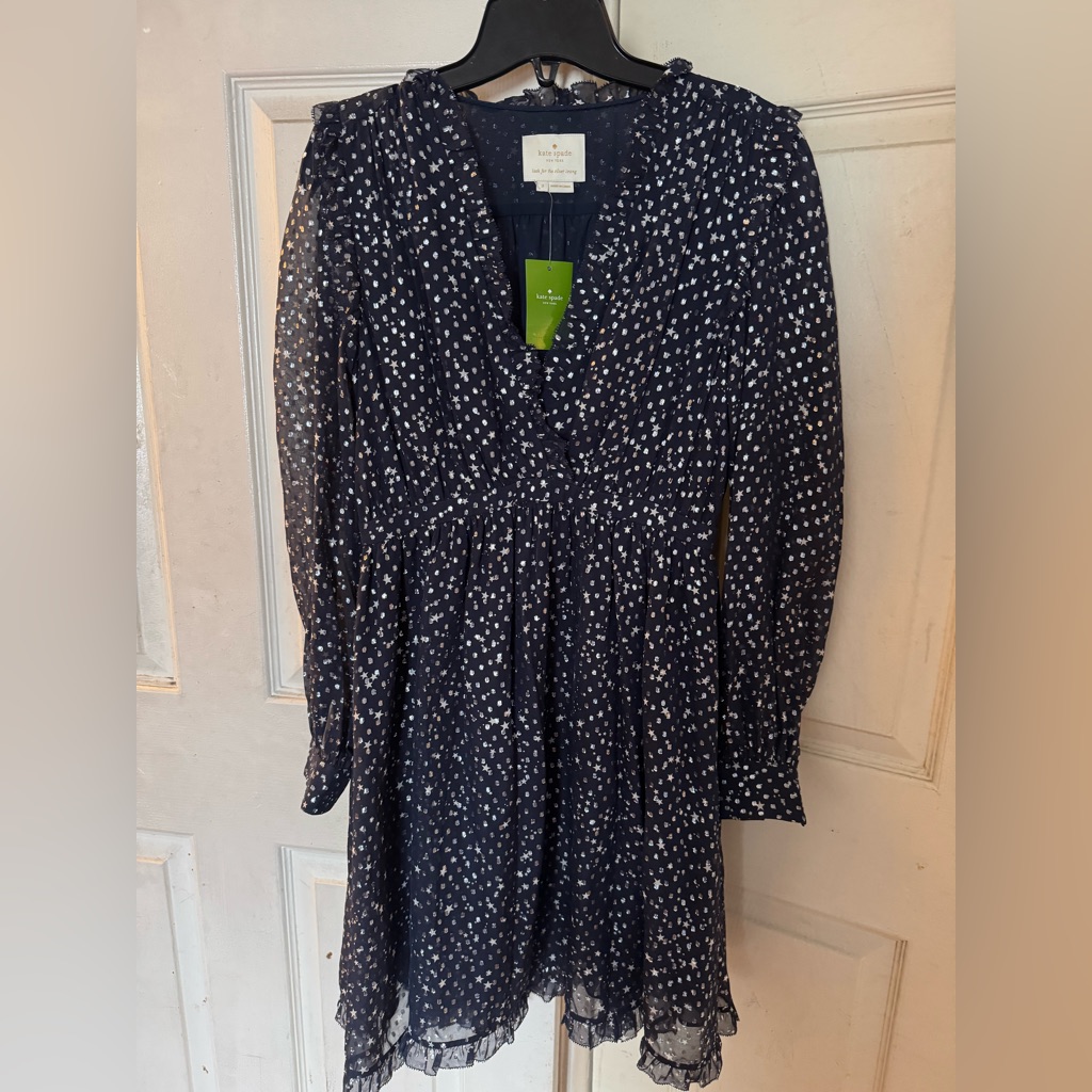 Kate Spade Navy And White Long Sleeve Dress